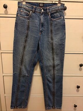 BDG Dark Blue High-Rise Ankle Jeans with Front Zippers